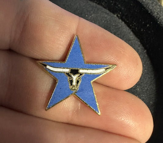 Vintage - Blue Star TEXAS Longhorn Steer Tie Tack Lapel Hat Pin Lone Star Cowboy