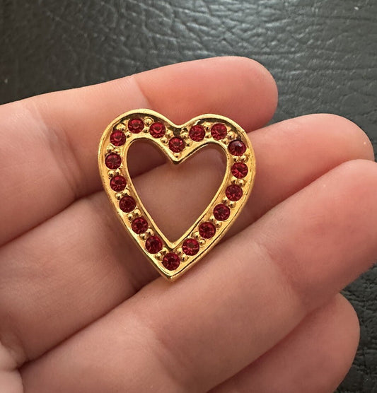Vintage Heart Shaped Red Rhinestone Gold Tone Tack Pin Valentines Day