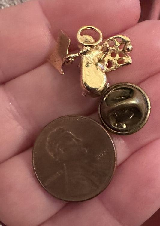 Vtg Gold Tone Crystal Guardian Angel Halo American Flag Dangle Pin Brooch