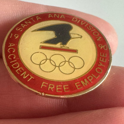 Vtg USPS Santa Ana Division Accident Free Pin – Olympic Rings Emblem