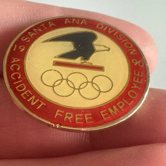 Vtg USPS Santa Ana Division Accident Free Pin – Olympic Rings Emblem