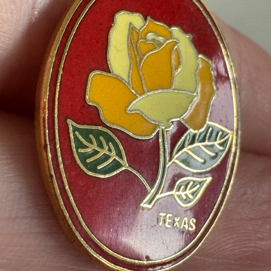 Vintage Yellow Rose of Texas Enamel Lapel Pin Red