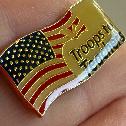 Troops to Teachers USA Flag & Apple Pin – Military to Education Program