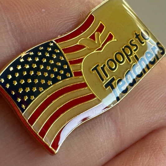 Troops to Teachers USA Flag & Apple Pin – Military to Education Program