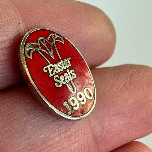 Vintage 1990 Easter Seals Charity Fundraiser Red Oval Enamel Lapel Pin Badge