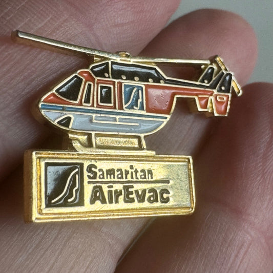 Vtg Samaritan Air Evac Helicopter Enamel Lapel Pin Medical Emergency Badge