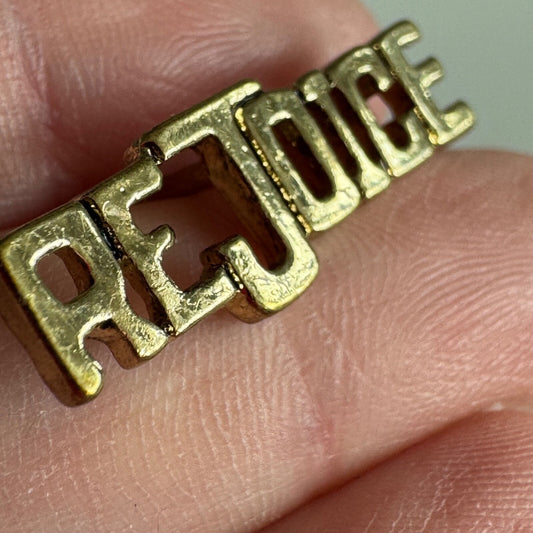 "Rejoice" Word Pin – Inspirational Gold-Tone Message