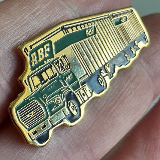 Vtg ABF Freight Semi Double Tractor Trailer Truck Gold Tone Enamel Lapel Pin