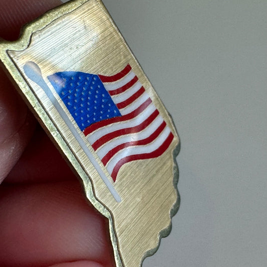 Vintage Indiana USA Flag State Shape Pin – Patriotic Enamel Badge American