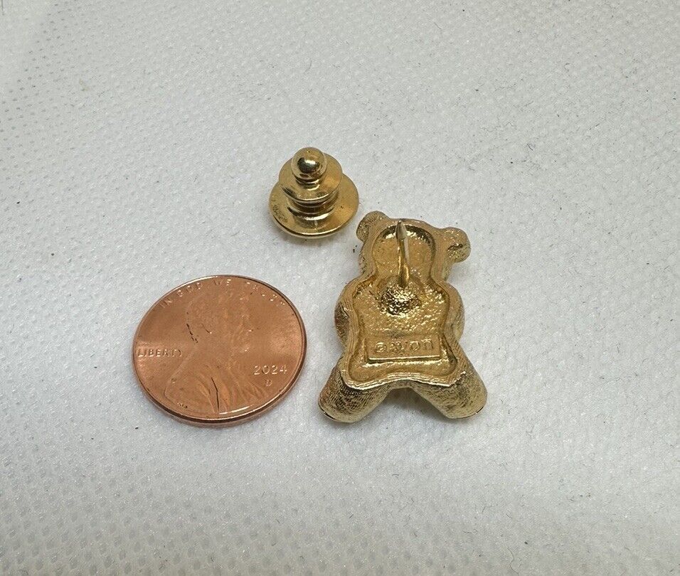 Vintage Avon Birthstone Gold-Tone Bear Pin Tie, Lapel, Hat - February Amethyst