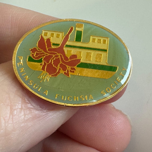 Vintage Peninsula Fuchsia Society Lapel Pin Washington State Rare Flowers Garden