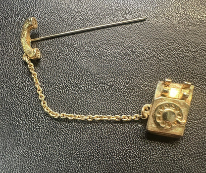 Signed Avon Phone Lapel Stick Pin - Rotary Dial Telephone - Gold Tone