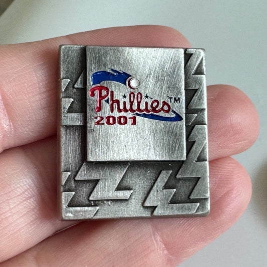 Vtg Philadelphia Phillies 2001 Pin – Brushed Metal MLB Square Badge Pewter Look