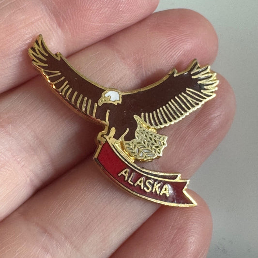 Vintage Alaska Bald Eagle Soaring Lapel Pin Enamel Souvenir Tourist