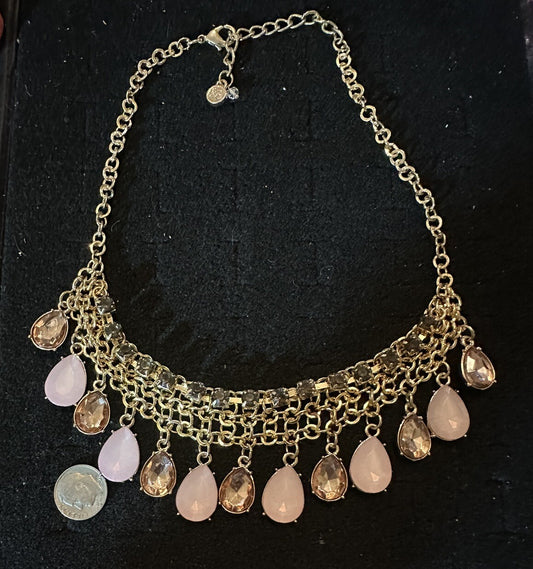 Simply Vera Wang Gold Tone Statement Necklace 3 Layer Chain Teardrop 19”