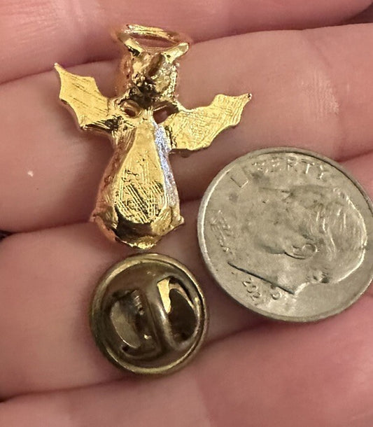 Gold-Tone Christmas Crystal Angel Pin Holly