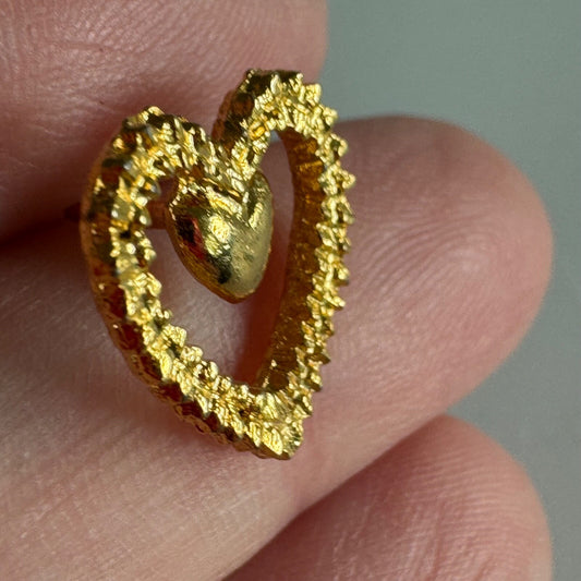 Vintage Tiny Gold Double Heart Pin – Dainty Textured Design