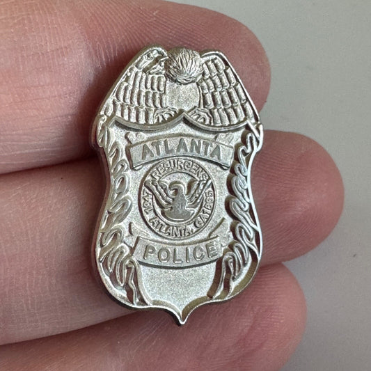 Silver Tone Atlanta Police Badge Themed Lapel Pin New Old Stock
