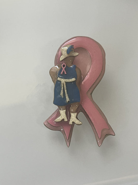 Breast Cancer House Pins By Lucinda Brooch - Sparkly Person Pink Ribbon
