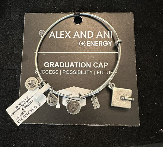 NWT and Box Alex and Ani Graduation Cap Charm Silver Bracelet 2014