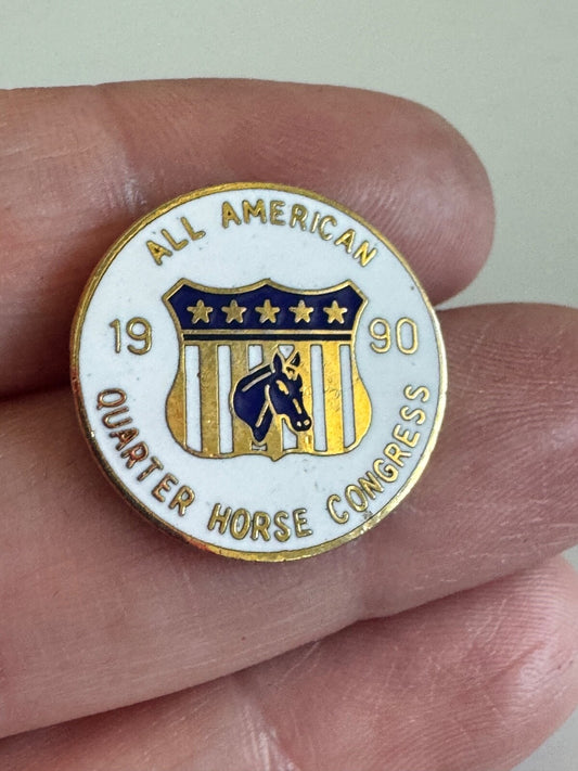 Vintage 1990 All American Quarter Horse Congress Pin – White Round Badge