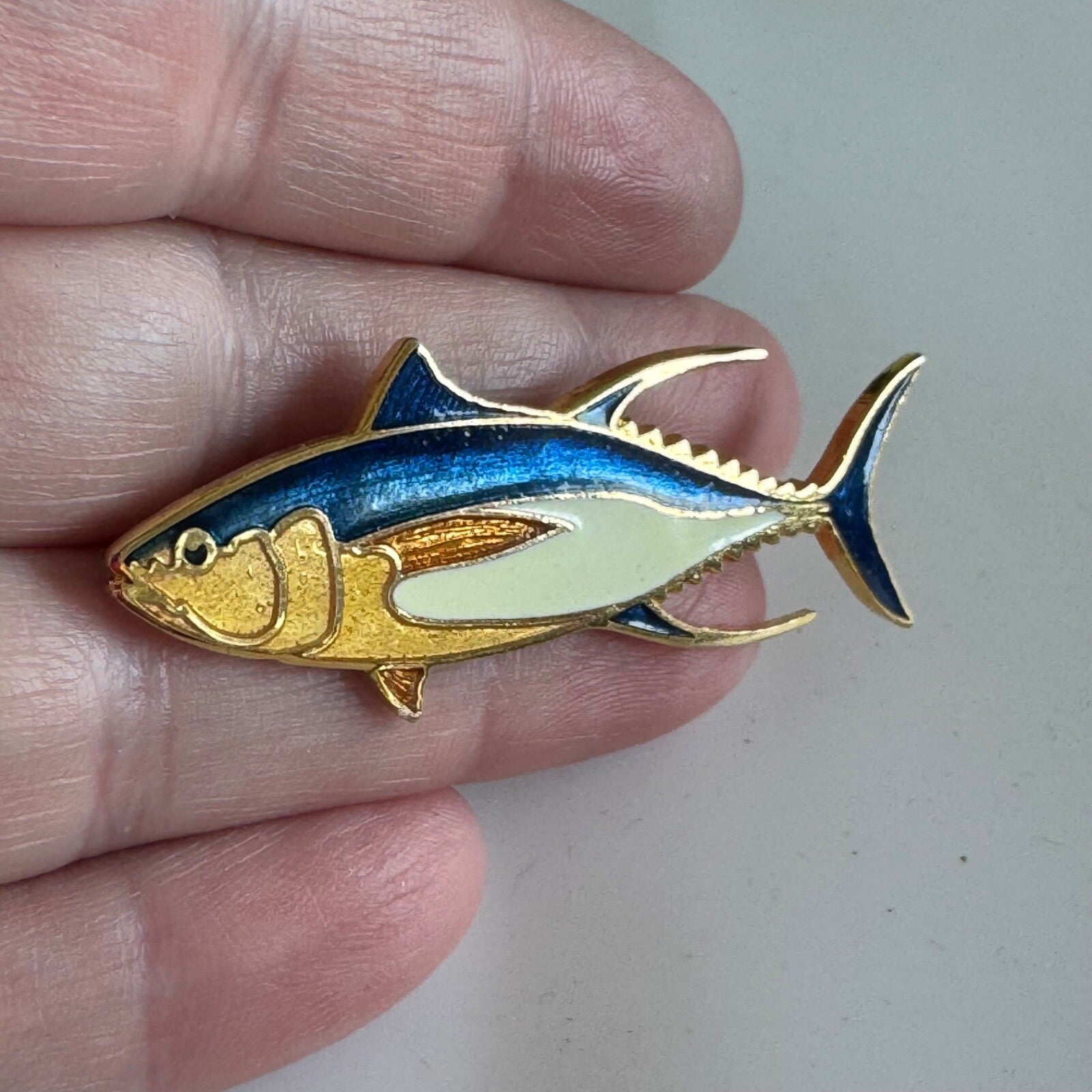 Vintage William Spear Yellowfin Tuna Champleve Enamel Lapel Pin Brooch 1985