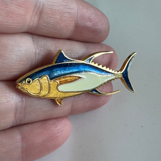 Vintage William Spear Yellowfin Tuna Champleve Enamel Lapel Pin Brooch 1985
