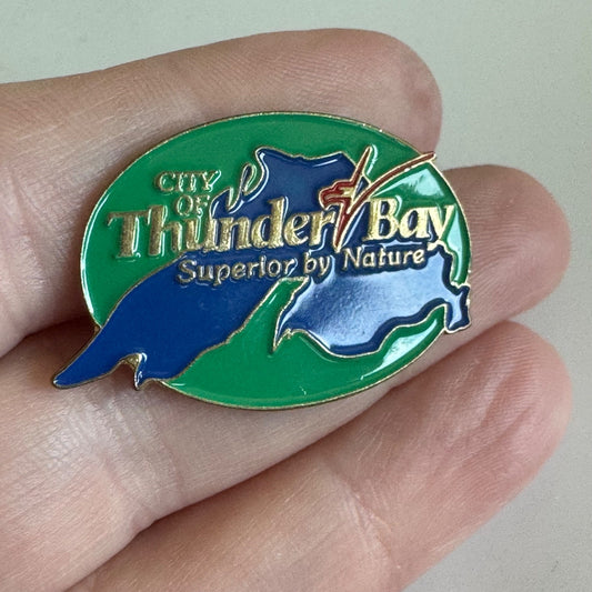 Vtg Thunder Bay Ontario Canada Map Lapel Pin Superior by Nature Green