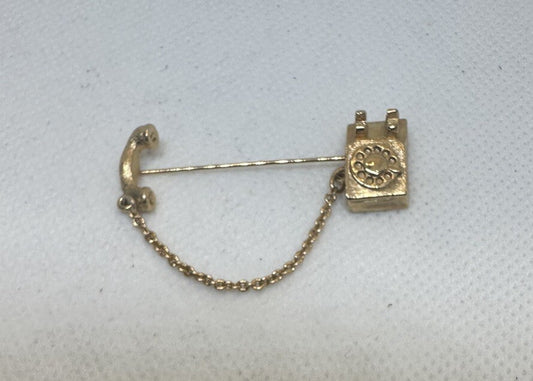 Signed Avon Phone Lapel Stick Pin - Rotary Dial Telephone - Gold Tone