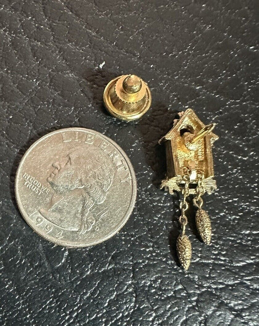 AVON - Signed, small Cuckoo Clock Pin - Gold-tone 