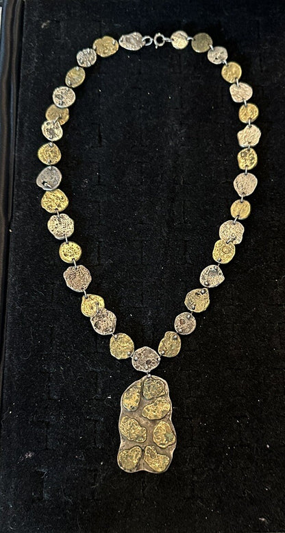 Vintage ANNE DICK Early Unsigned Brutalist Link Necklace Bronze Sterling Clasp