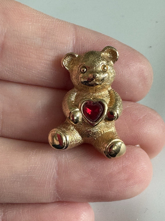 Vintage Avon Birthstone Gold-Tone Bear Pin Tie, Lapel, Hat - Ruby July
