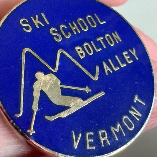 Vintage Ski School Bolton Valley Vermont Lapel Pin Skiing RARE