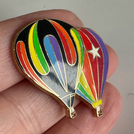 Double Rainbow Hot Air Balloon Pin – Black & Star Design