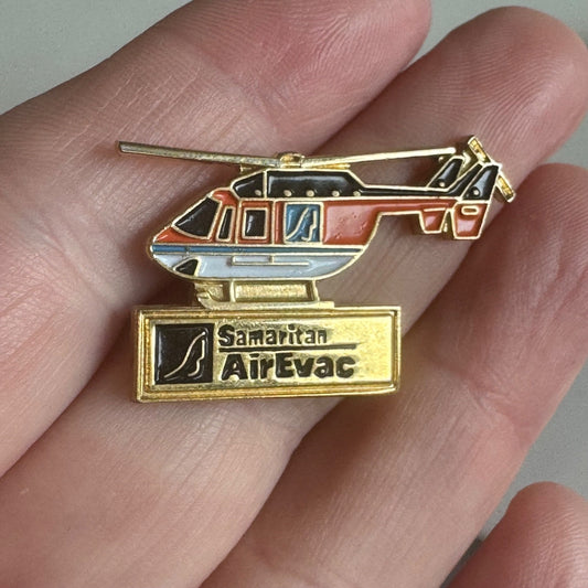 Vtg Samaritan Air Evac Helicopter Enamel Lapel Pin Medical Emergency Badge