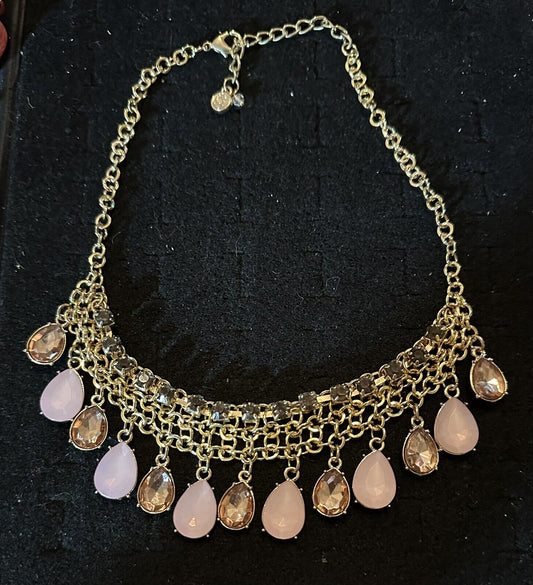 Simply Vera Wang Gold Tone Statement Necklace 3 Layer Chain Teardrop 19”