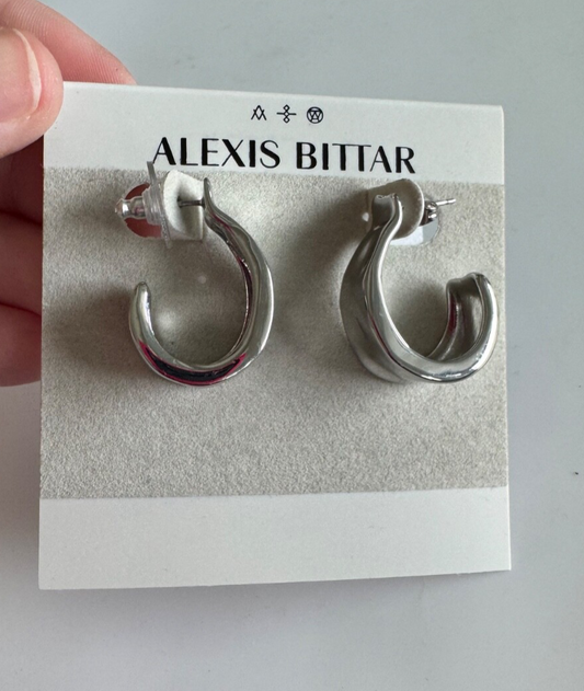 Alexis Bittar Molten Silver Ribbon Hoop Earrings – Modern Designer Style