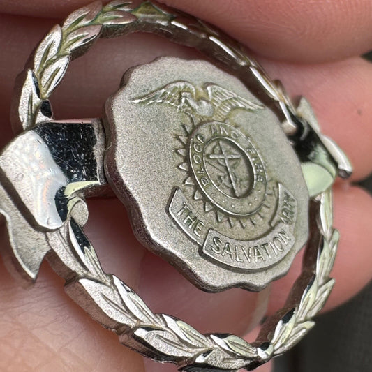 Vintage Silver Tone The Salvation Army Blood and Fire Lapel Pin Brooch