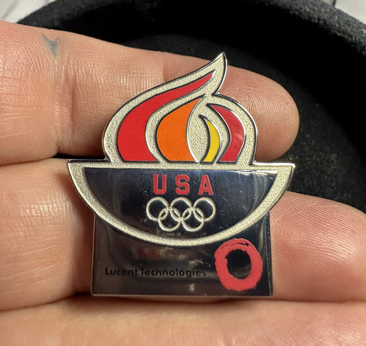 Lucent Technologies Olympic Flame Torch Pin - Olympic Rings Pin