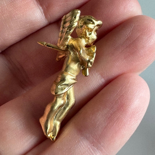 Vintage Angel Holding Shamrock Pin Tie Tack Gold Tone w Enamel St Patricks