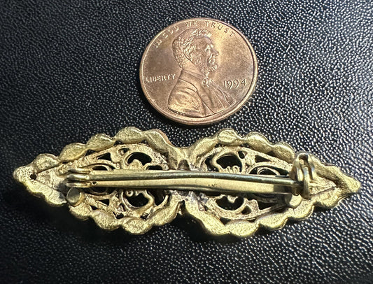 Vintage Black & Gold Victorian Style Brooch Pin, 2"