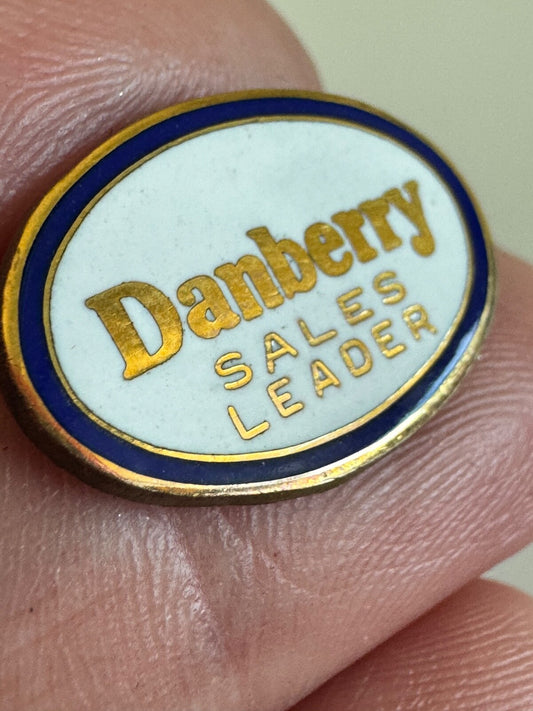 Vintage Danberry Sales Leader Award Pin – White Enamel Real Estate Badge