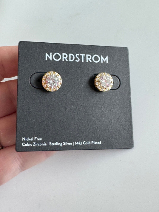 $98 Nordstrom Halo 14K Gold Plated Stud Earrings Sterling Silver Cubic Zirconia