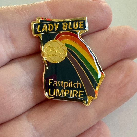 Lady Blue Fastpitch Umpire Georgia Softball Rainbow Pin