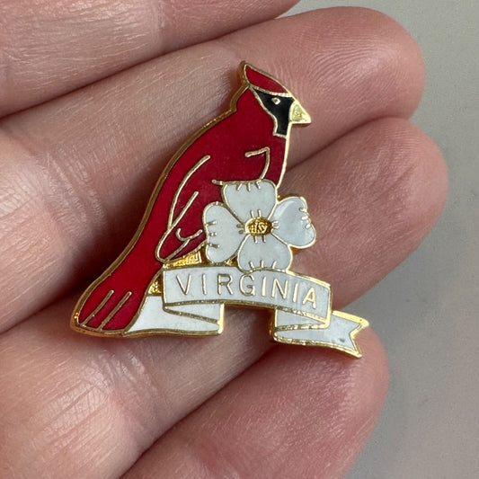 Vintage Virginia Souvenir Tourist Lapel Pin Cardinal Dogwood