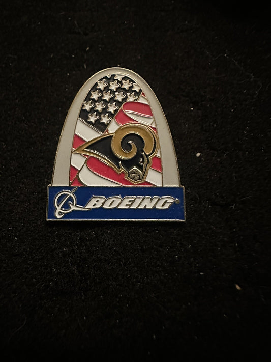 St Louis Rams Boeing Aircraft Advertising Football Lapel Pin w/ USA Flag Arch