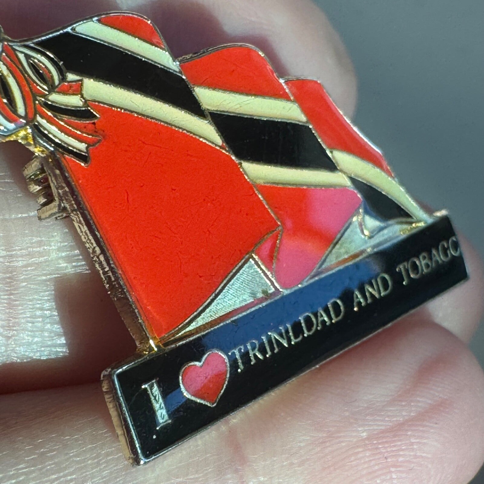 Vintage I Love Trinidad and Tobago Lapel Pin Heart 
