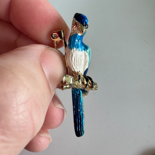 Vintage Blue Parrot Bird Earrings – Enamel Tropical Style Pair Vibrant Colors