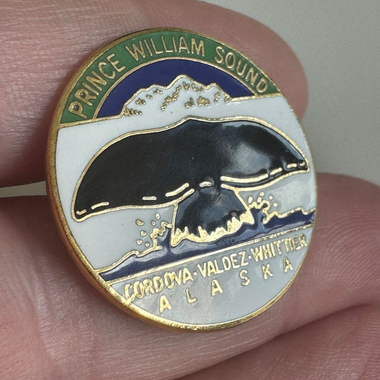 Vintage Prince William Sound Alaska Whale Tail Pin Cordova Valdez Whittier Orca