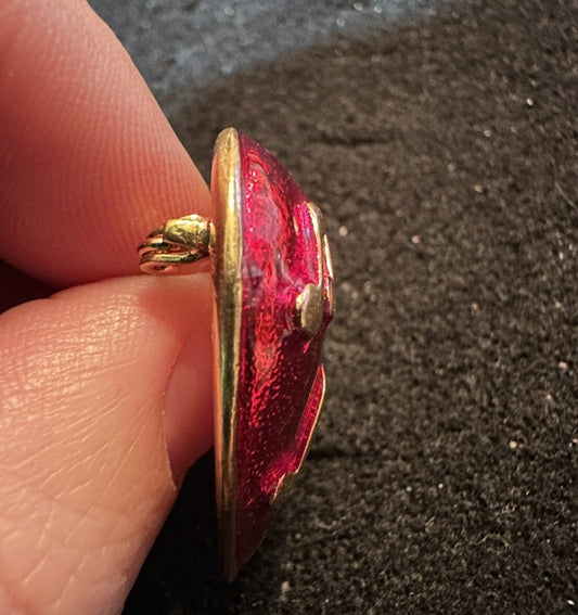 Gold Tone Red Enamel Music Note Heart Brooch Pin New
